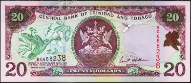 Банкнота Тринидад и Тобаго 20 долларов 2002 года. P.44в - UNC - Банкнота Тринидад и Тобаго 20 долларов 2002 года. P.44в - UNC