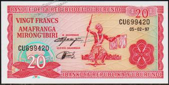 Бурунди 20 франков 1997г. P.27d(1) - UNC - Бурунди 20 франков 1997г. P.27d(1) - UNC