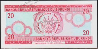 Бурунди 20 франков 1997г. P.27d(1) - UNC - Бурунди 20 франков 1997г. P.27d(1) - UNC