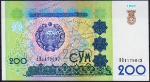 Банкнота Узбекистан 200 сум 1997 года. P.80 UNC "BD" - Банкнота Узбекистан 200 сум 1997 года. P.80 UNC "BD"