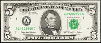 Банкнота США 5 долларов 1995 года. Р.498 UNC "A" A-C