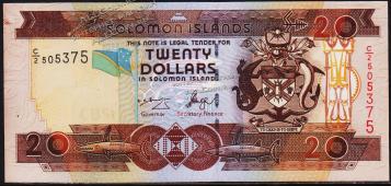 Соломоновы острова 20 долларов 2006г. P.28 UNC - Соломоновы острова 20 долларов 2006г. P.28 UNC