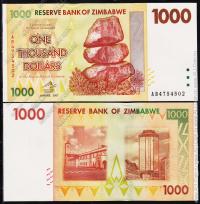 Зимбабве 1000 долларов 2007г. P.71 UNC