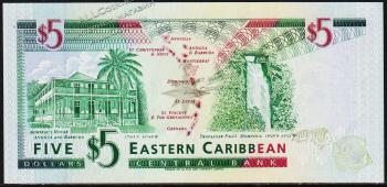 Восточные Карибы 5 долларов 1994г. Р.31g - UNC - Восточные Карибы 5 долларов 1994г. Р.31g - UNC