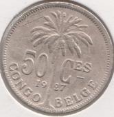 18-178 Бельгийское Конго 50 сентим 1927г.  - 18-178 Бельгийское Конго 50 сентим 1927г. 
