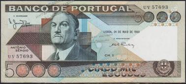 Португалия 5000 эскудо 1983г. P.182с(1) - XF+ - Португалия 5000 эскудо 1983г. P.182с(1) - XF+