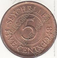 20-77 Сейшелы 5 центов 1948г. КМ # 7 UNC бронза 28,4м