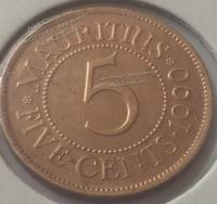 22-74 Маврикий 5 центов 1990г. Бронза. 