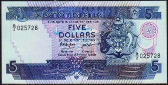 Соломоновы острова 5 долларов 1986г. P.14 UNC - Соломоновы острова 5 долларов 1986г. P.14 UNC