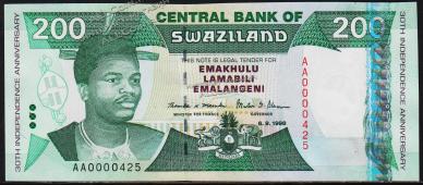 Свазиленд 200 эмалангени 1998г. P.28s - UNC "АА" - Свазиленд 200 эмалангени 1998г. P.28s - UNC "АА"