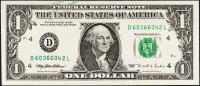 Банкнота США 1 доллар 1995 года. Р.496а - UNC "D" D-L