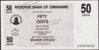 Банкнота Зимбабве 50 центов 2006 года. P.36 UNC