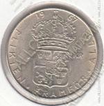 15-136 Швеция 1 крона 1967г. КМ # 826 UNC серебро 7,0гр. 25мм