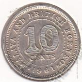 2-155 Малайя и Британское Борнео 10 центов 1961 г. KM# 2 Медь-Никель 2,83 гр. 19,5 мм. - 2-155 Малайя и Британское Борнео 10 центов 1961 г. KM# 2 Медь-Никель 2,83 гр. 19,5 мм.