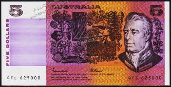 Австралия 5 долларов 1985г. P.44e - UNC - Австралия 5 долларов 1985г. P.44e - UNC