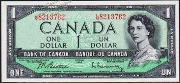 Канада 1 доллар 1954г. P.75в - UNC - Канада 1 доллар 1954г. P.75в - UNC
