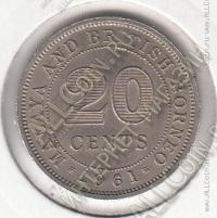 16-60 Малайя и Борнео 20 центов 1961г. КМ # 3 медно-никелевая 5,65гр. 23,51мм
