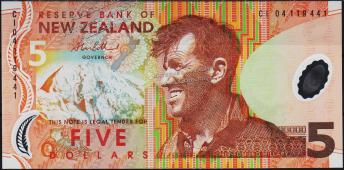 Банкнота Новая Зеландия 5 долларов 2004 года. P.185в(1) - UNC - Банкнота Новая Зеландия 5 долларов 2004 года. P.185в(1) - UNC