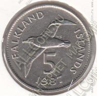 33-54 Фолклендские Острова 5 пенсов 1987г. КМ # 4.1 медно-никелевая 5,65гр. 23,6мм