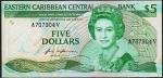 Восточные Карибы 5 долларов 1988-89г. P.22v1 - UNC