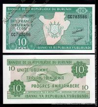 Бурунди 10 франков 1981-2007г. P.33 UNC