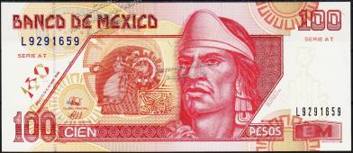 Мексика 100 песо 1996г. P.108в - UNC "AT" - Мексика 100 песо 1996г. P.108в - UNC "AT"
