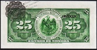 Мексика SANORA 25 центаво 1915г. P.S1069 UNC - Мексика SANORA 25 центаво 1915г. P.S1069 UNC