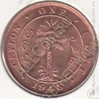 21-76 Цейлон 1 цент 1945г. КМ # 111а бронза 2,35гр. 22,35мм