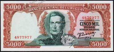 Уругвай 5000 песо 1967 г. P.50в - UNC - Уругвай 5000 песо 1967 г. P.50в - UNC