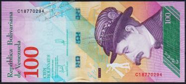 Банкнота Венесуэла 100 боливаров 15.01.2018 года. P.NEW - UNC - Банкнота Венесуэла 100 боливаров 15.01.2018 года. P.NEW - UNC