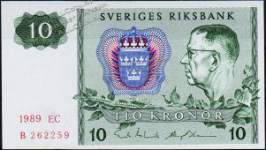 Банкнота Швеция 10 крон 1989 года. P.52e(7) - UNC - Банкнота Швеция 10 крон 1989 года. P.52e(7) - UNC