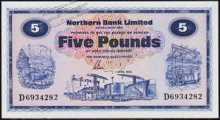 Банкнота Ирландия Северная 5 фунтов 1982 года. P.188d - UNC - Банкнота Ирландия Северная 5 фунтов 1982 года. P.188d - UNC