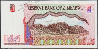 Зимбабве 5 долларов 1997г. P.5в - UNC - Зимбабве 5 долларов 1997г. P.5в - UNC