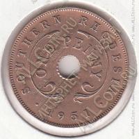 9-125 Южная Родезия 1 пенни 1951г. КМ #25 бронза
