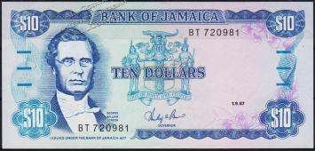 Ямайка 10 долларов 1987г. P.71в - UNC - Ямайка 10 долларов 1987г. P.71в - UNC