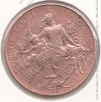 31-138 Франция 10 сентим 1913г. КМ # 843 бронза 10,0гр. 30мм