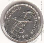 22-60 Фолклендские Острова 5 пенсов 1998г. КМ # 4.2 медно-никелевая 5,25гр. 18мм