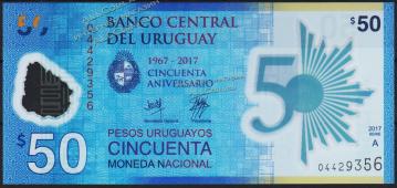 Банкнота Уругвай 50 песо 2017(18) года. P.NEW - UNC /Юбилейная/ - Банкнота Уругвай 50 песо 2017(18) года. P.NEW - UNC /Юбилейная/