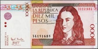 Банкнота Колумбия 10000 песо 21.02.2004 года. P.453g - UNC - Банкнота Колумбия 10000 песо 21.02.2004 года. P.453g - UNC