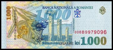 Банкнота Румыния 1000 лей 1998 года. P.106 UNC - Банкнота Румыния 1000 лей 1998 года. P.106 UNC