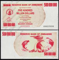 Зимбабве 500.000.000 долларов 2008г. P.60 AUNC