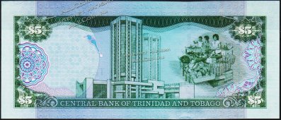 Банкнота Тринидад и Тобаго 5 долларов 2002 года. P.42в - UNC - Банкнота Тринидад и Тобаго 5 долларов 2002 года. P.42в - UNC
