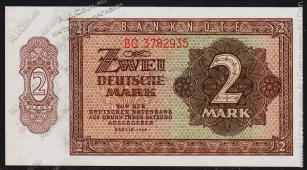  Банкнота ГДР (Германия) 2 марки 1948 года. P.10в - UNC  -  Банкнота ГДР (Германия) 2 марки 1948 года. P.10в - UNC 