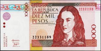 Банкнота Колумбия 10000 песо 20.08.2007 года. P.453k - UNC - Банкнота Колумбия 10000 песо 20.08.2007 года. P.453k - UNC
