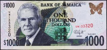 Ямайка 1000 долларов 2011г. P.86i - UNC - Ямайка 1000 долларов 2011г. P.86i - UNC