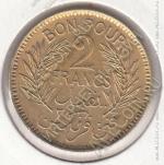 8-140 Тунис 2 франка 1945г. КМ # 248 UNC алюминий-бронза 8,0гр. 27мм