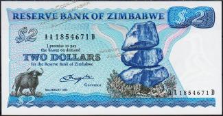 Банкнота Зимбабве 2 доллара 1980 года. P.1а - UNC - Банкнота Зимбабве 2 доллара 1980 года. P.1а - UNC