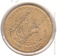 3-128 Восточные Карибы 1 доллар 1981 г. KM# 15 Алюминий-Бронза 8,2 гр. 26,9 мм.