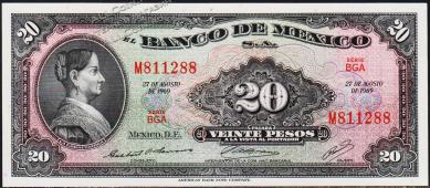 Мексика 20 песо 1969г. P.54n(1) - XF+ - Мексика 20 песо 1969г. P.54n(1) - XF+