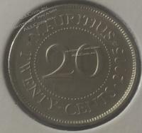 22-180 Маврикий 20 центов 2005г. Медь Никель.UNC